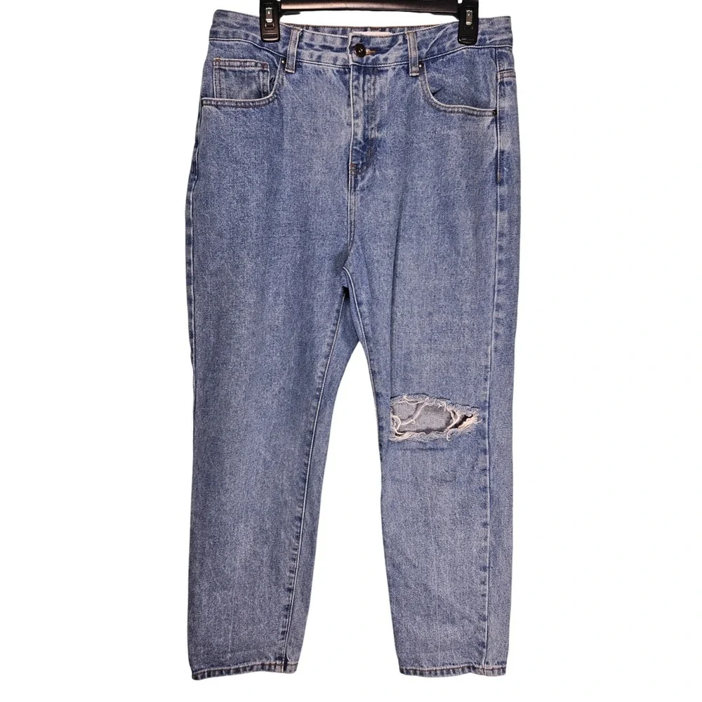 Cotton On Mom Jean Womens 10‎ Light Wash Distressed High Rise Blue Denim Classic
